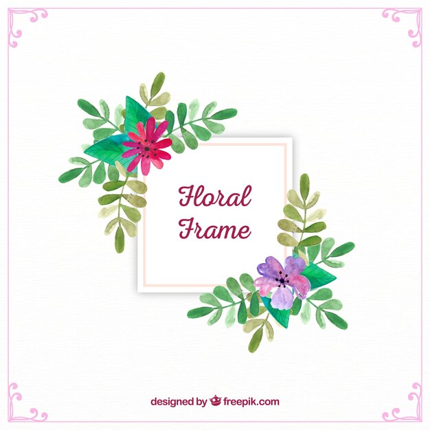 Marco floral en acuarela con diseño adorable