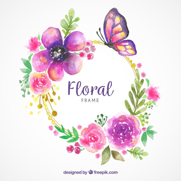 Marco floral en acuarela con estilo adorable