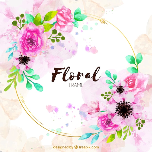 Marco floral en acuarela con estilo colorido