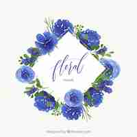 Vector gratuito marco floral en acuarela con flores azules
