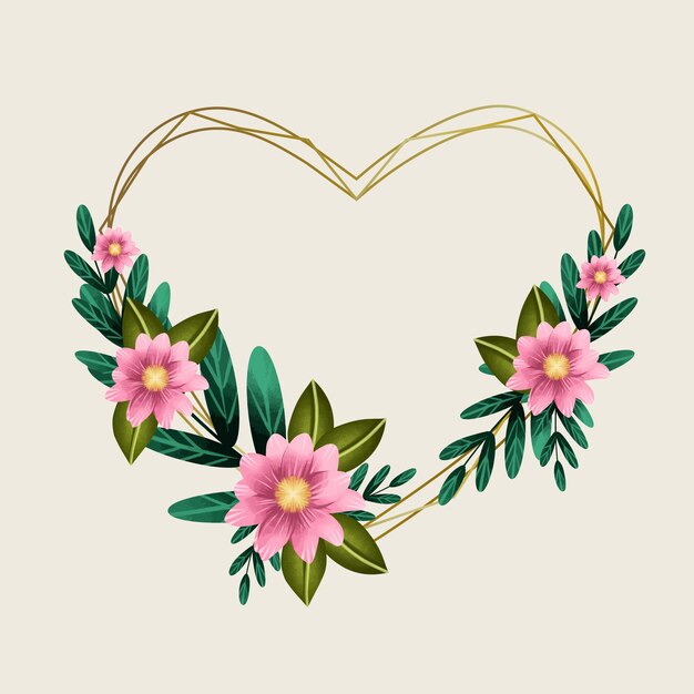 Marco floral en acuarela en forma de corazón