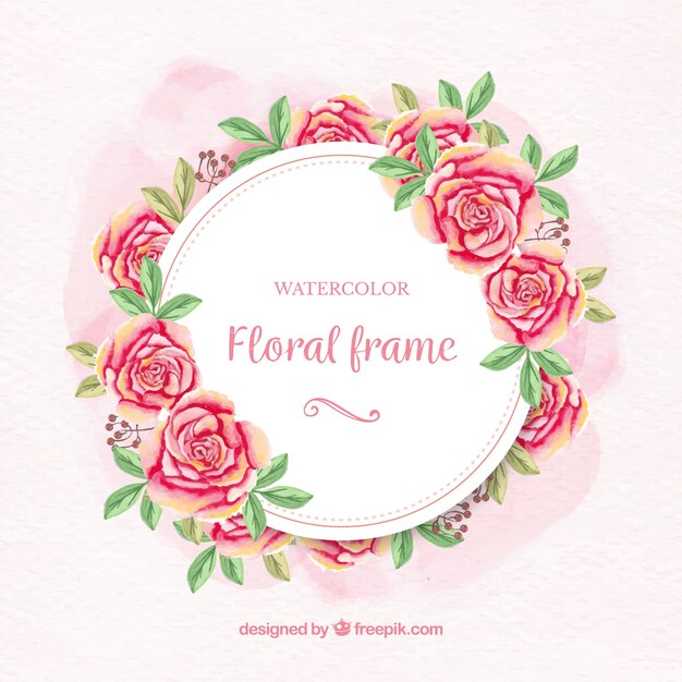 Marco floral en acuarela con rosas y hojas