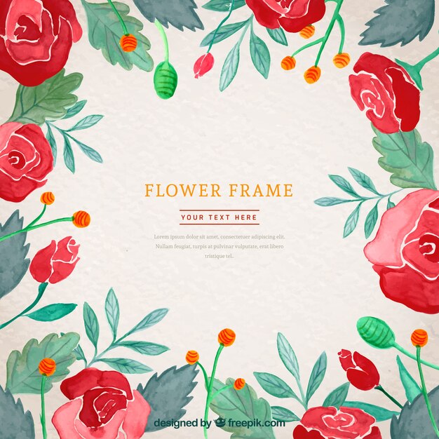 Marco floral en acuarela con rosas