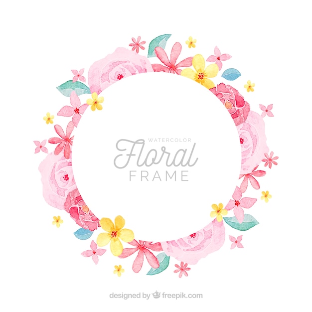 Vector gratuito marco floral adorable en acuarela