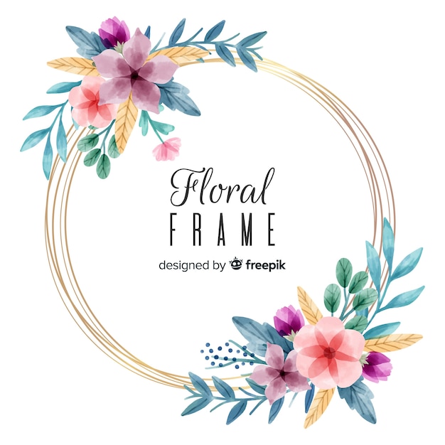 Vector gratuito marco floral adorable en acuarela