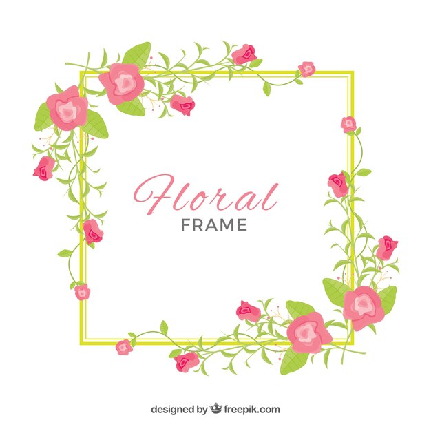 Marco floral adorable con diseño plano