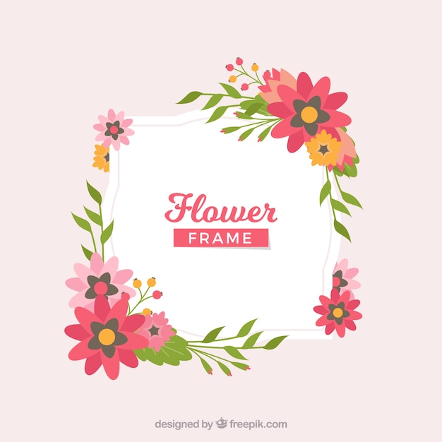 Vector gratuito marco floral adorable con diseño plano