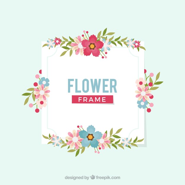 Marco floral adorable con diseño plano
