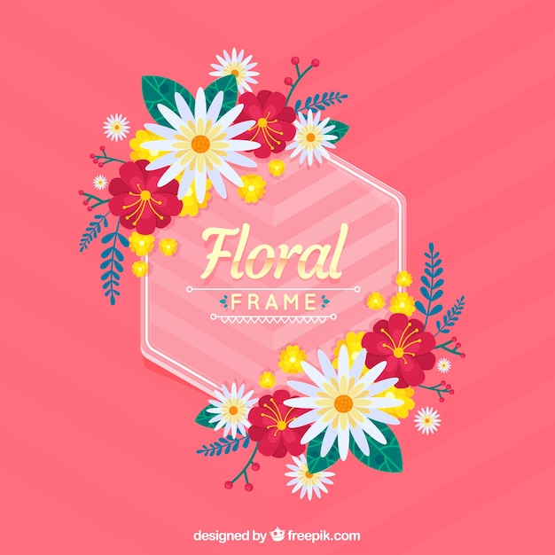 Vector gratuito marco floral adorable con diseño plano