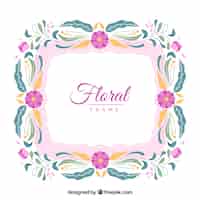 Vector gratuito marco floral adorable con diseño plano
