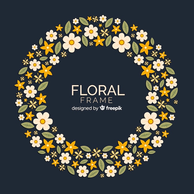 Marco floral adorable con diseño plano