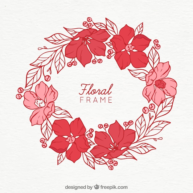 Vector gratuito marco floral adorable con estilo de dibujo a mano