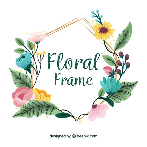 Marco floral adorable con estilo de dibujo a mano