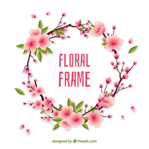 Marco floral adorable con estilo realista