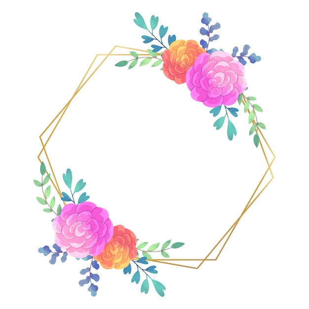 Vector gratuito marco floral de boda estilo hexagonal