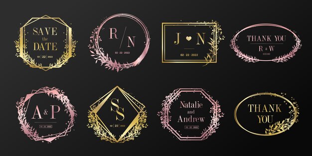 Marco floral para boda monograma, logotipo de marca y diseño de tarjeta de invitación.