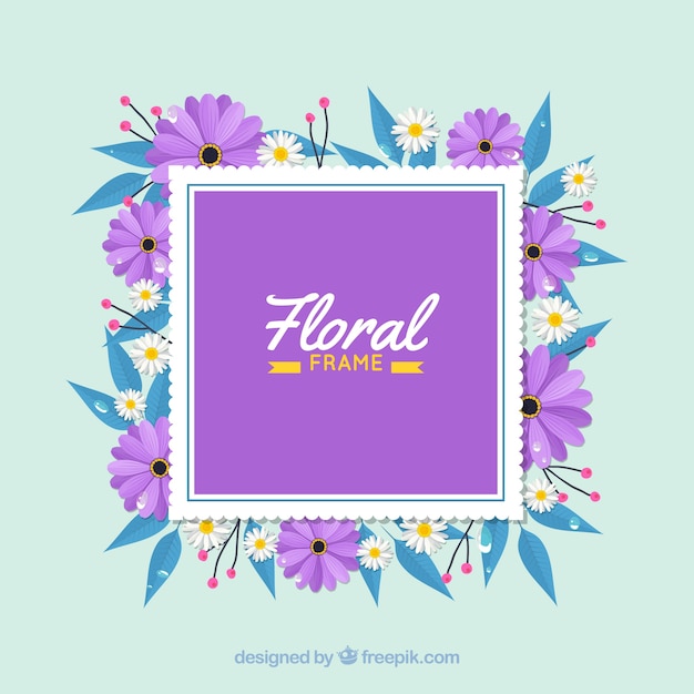 Vector gratuito marco floral bonito con diseño plano