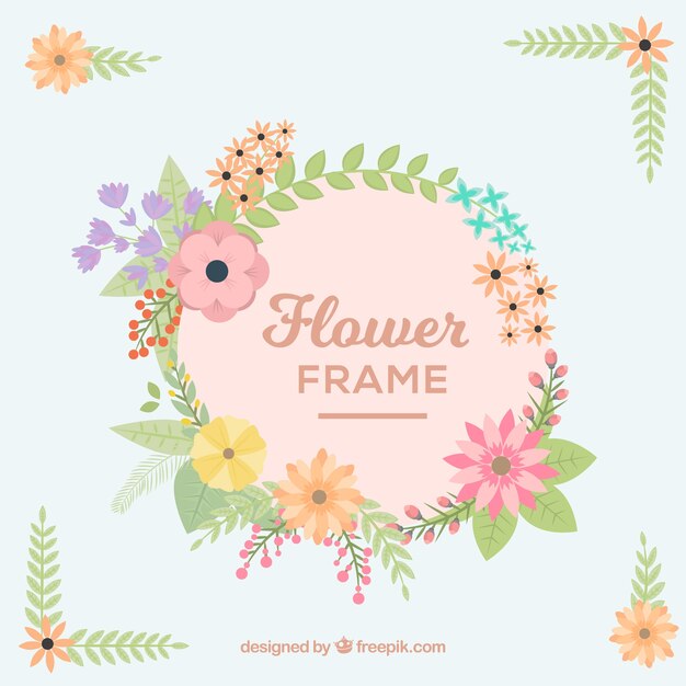 Vector gratuito marco floral circular con diseño plano