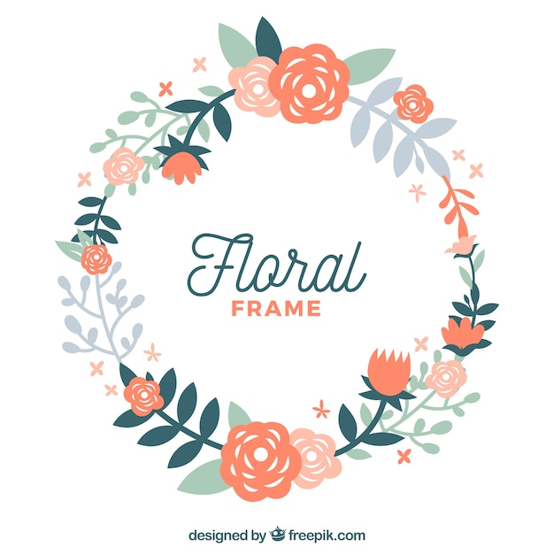 Vector gratuito marco floral circular con diseño plano