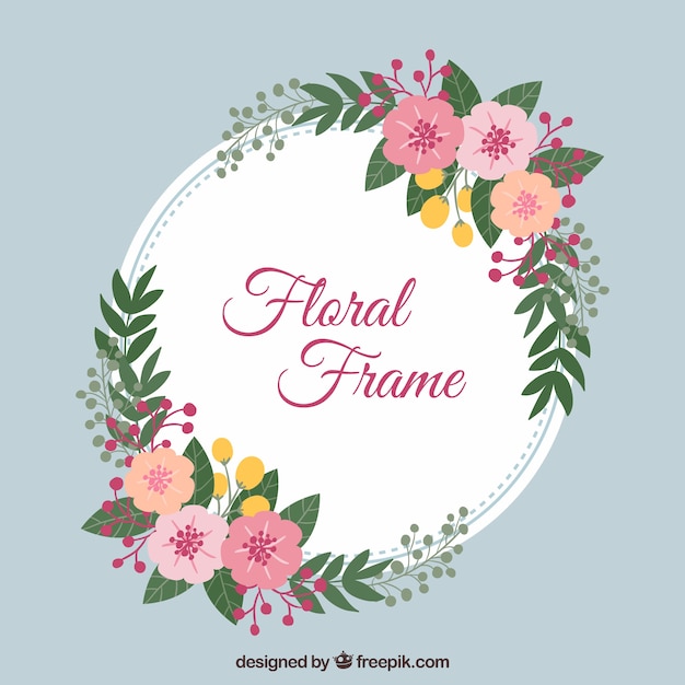Marco floral circular con diseño plano