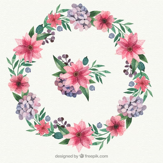 Vector gratuito marco floral circular con estilo adorable