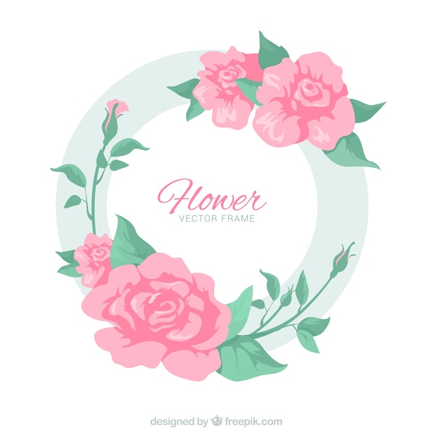 Marco floral circular con rosas elegantes