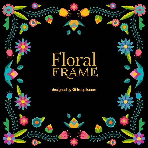 Marco floral colorido con diseño plano