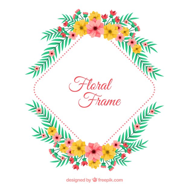Marco floral colorido con diseño plano