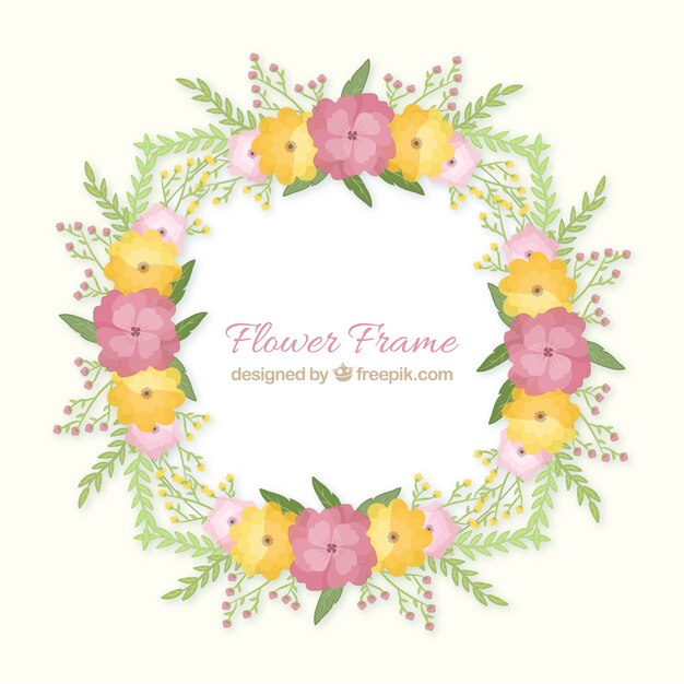 Marco floral colorido con diseño plano