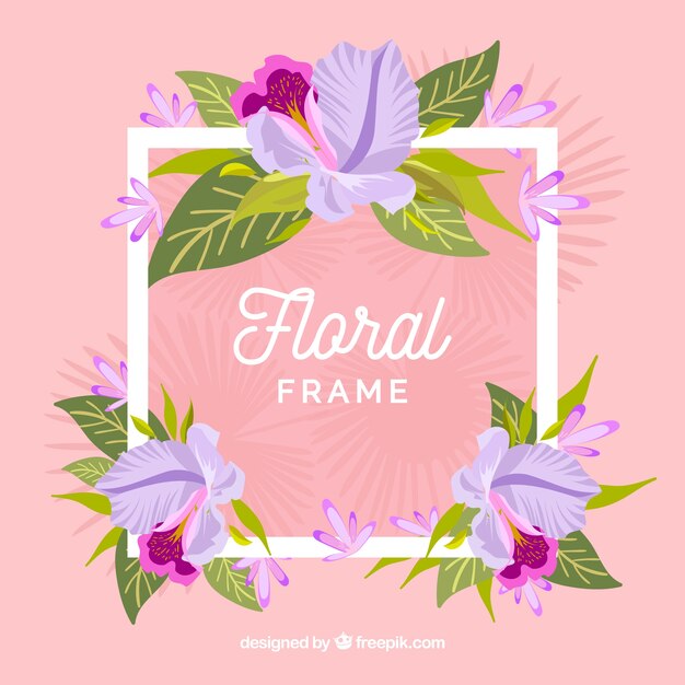 Marco floral colorido con diseño plano