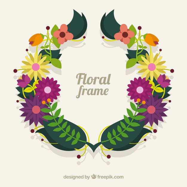 Marco floral colorido con diseño plano