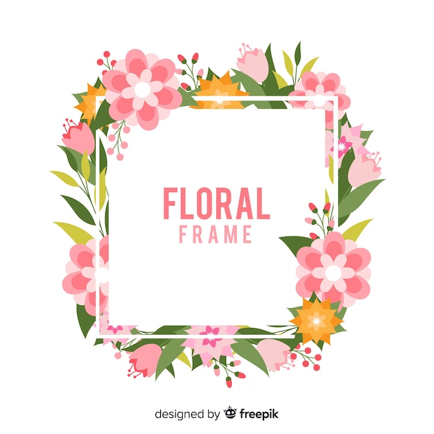 Marco floral colorido con diseño plano