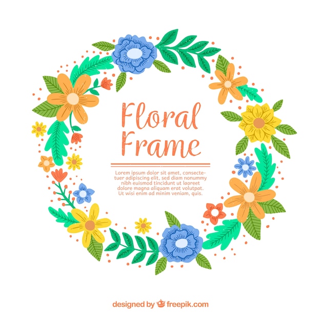 Marco floral colorido con estilo de dibujo a mano