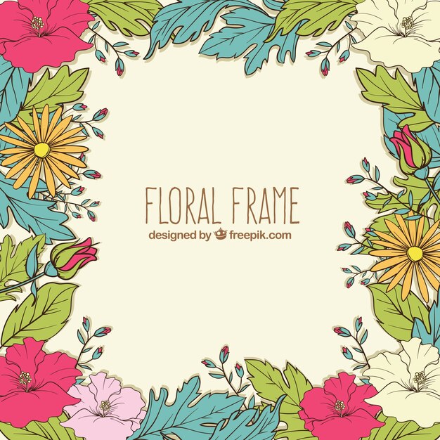 Marco floral colorido con estilo a mano