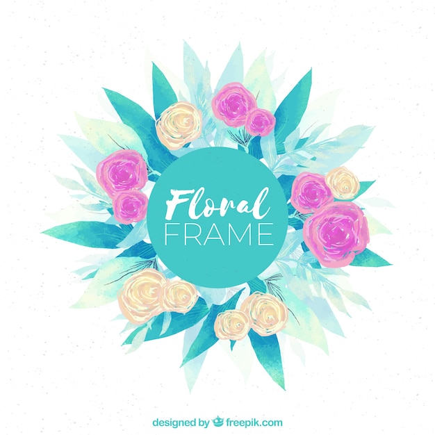 Vector gratuito marco floral colorido con hojas en estilo acuarela