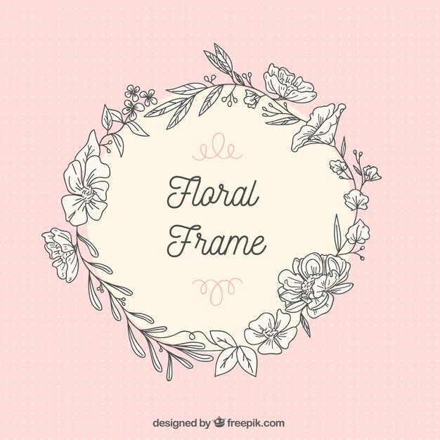 Marco floral dibujado a mano con diseño circular