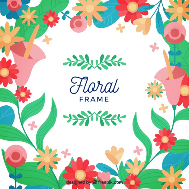 Marco floral en estilo plano