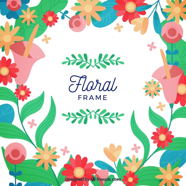 Marco floral en estilo plano