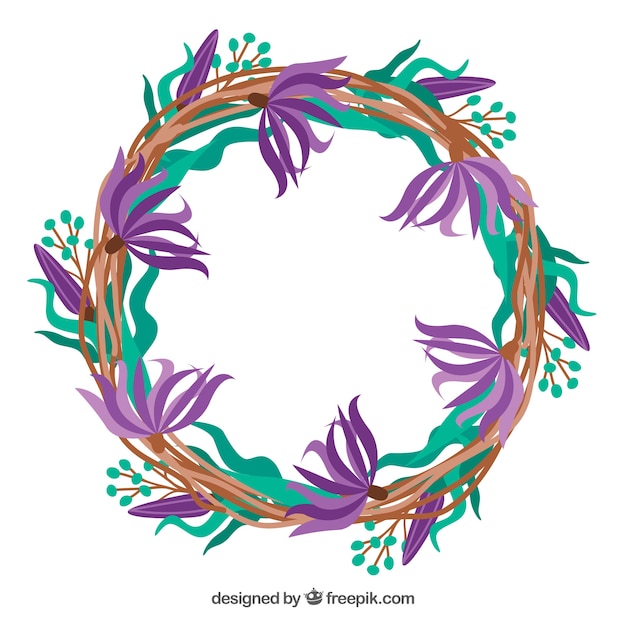 Vector gratuito marco floral plano con estilo circular