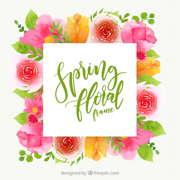 Vector gratuito marco floral de primavera en acuarela