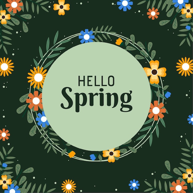 Marco floral de primavera de diseño plano con texto