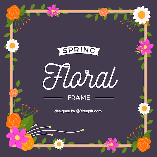 Marco floral de primavera en diseño plano