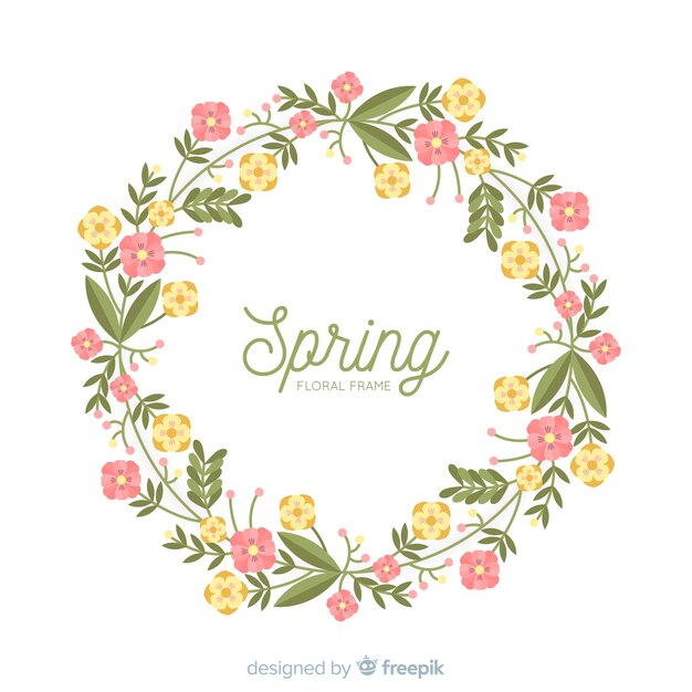 Marco floral de primavera en diseño plano