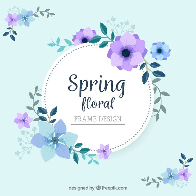 Marco floral de primavera en estilo plano