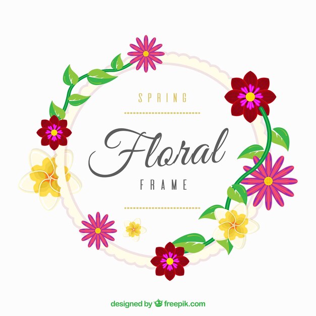 Marco floral de primavera en estilo plano