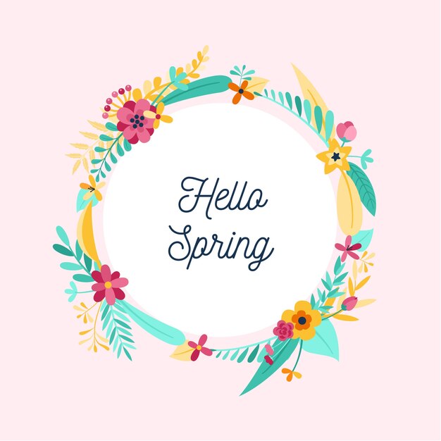 Marco floral de primavera en tema de diseño plano