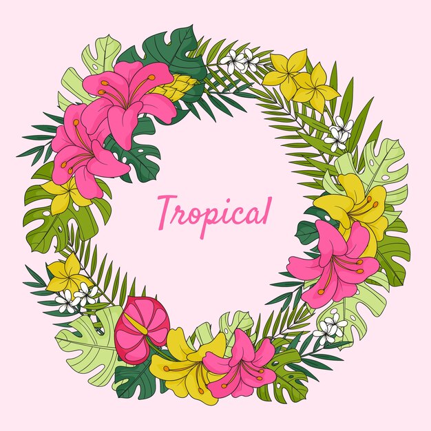 Marco de flores tropicales dibujadas a mano