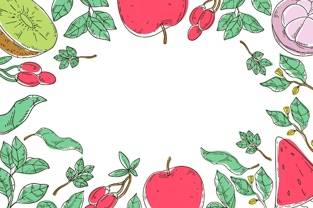 Vector gratuito marco de fruta grabado lineal dibujado a mano.