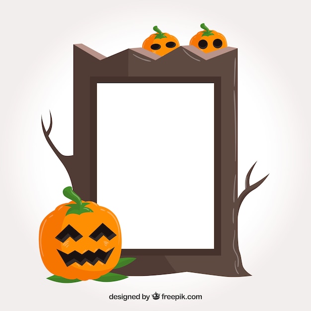 Vector gratuito marco de halloween con calabaza sonriente