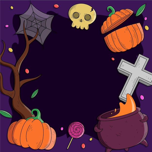 Vector gratuito marco de halloween dibujado a mano